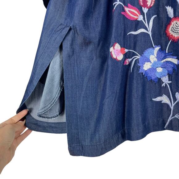 Johnny Was Piper Shirt Tail Kimono Jacket Embroidery Denim Size XL - Picture 11 of 12